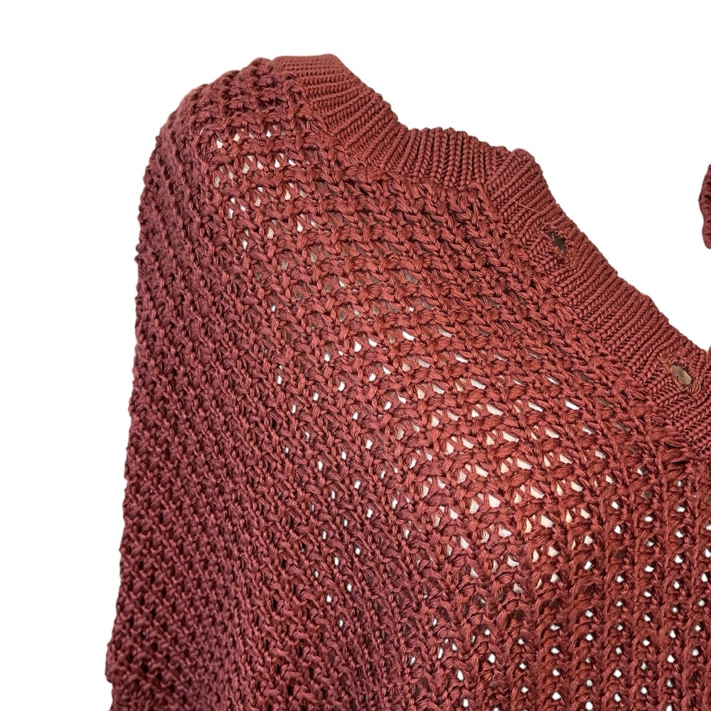 BDG UO loose weave quarter button dolman sleeve acrylic sweater red XS - Picture 6 of 14